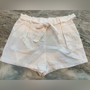 Simply Blessed White Linen Blend Shorts Small Tie Waist Elastic Casual Summer
